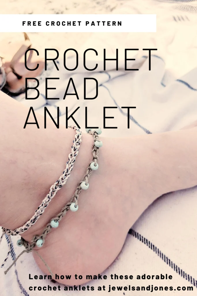 crochet bead anklet, close up of crochet anklet