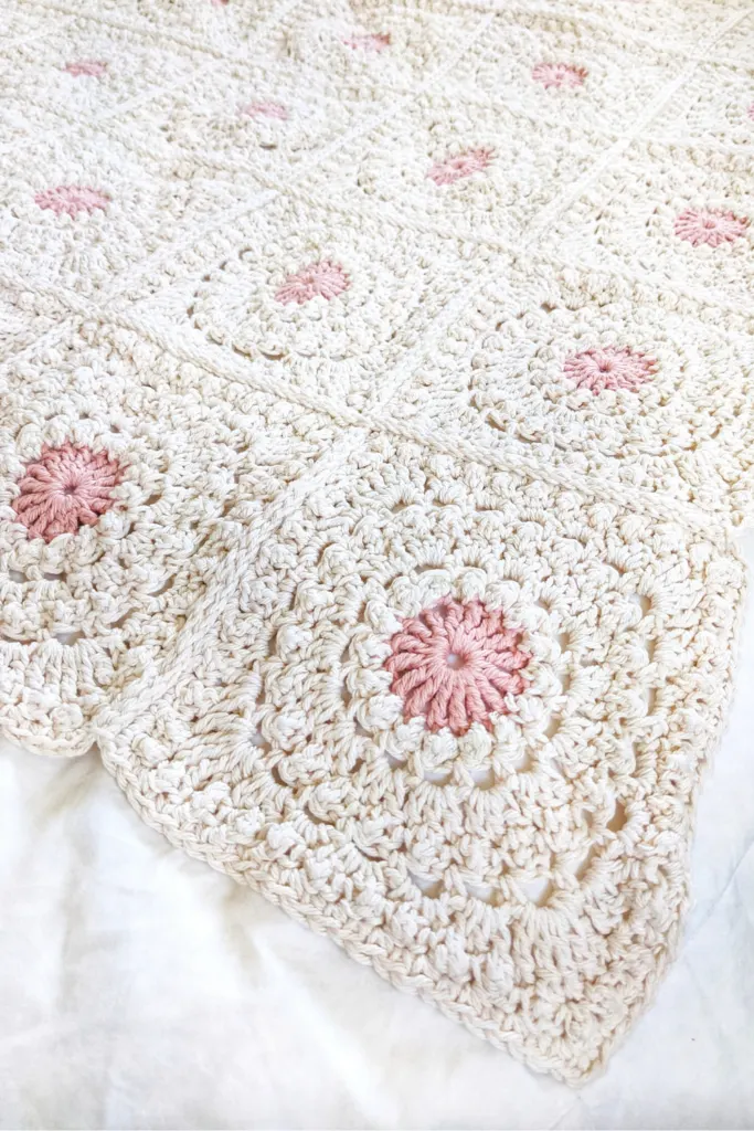 Granny Square Crochet Throw Blanket - Light Pink