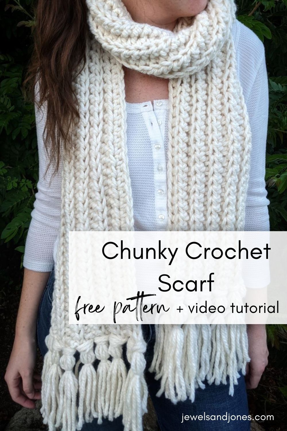 free super bulky weight ribbed crochet scarf with tassels