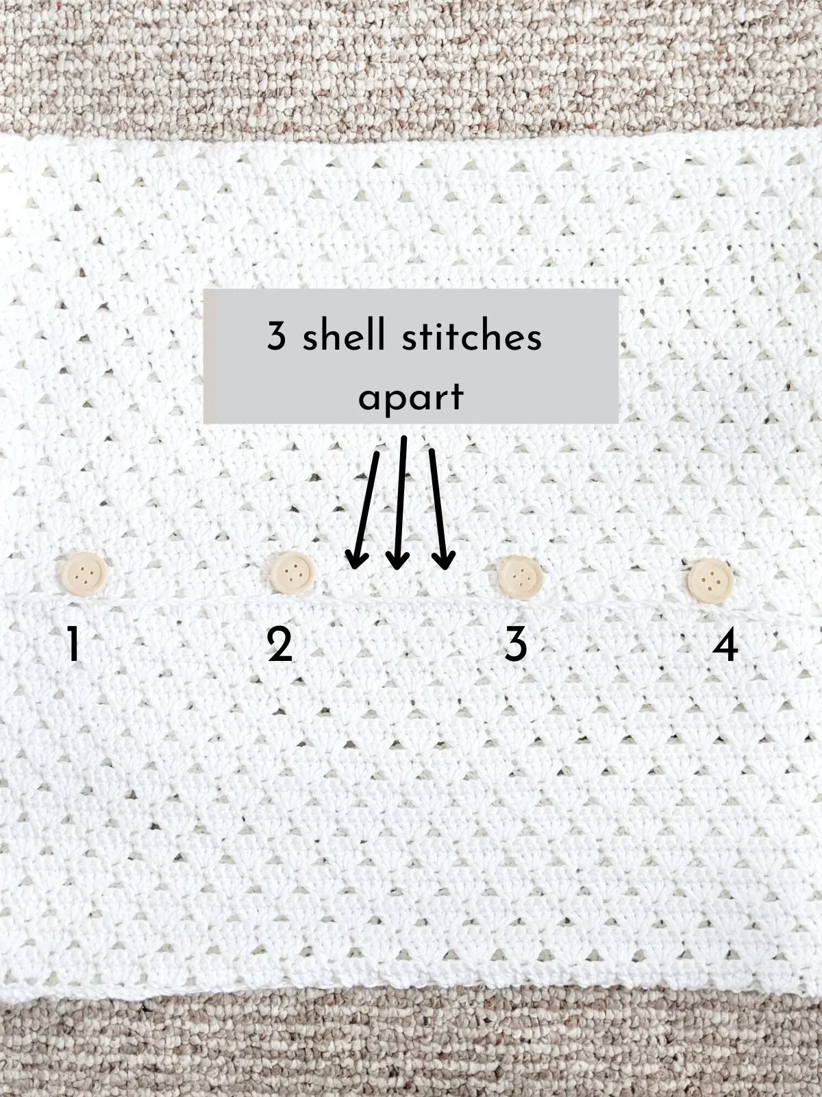 an image showing how to sew on buttons to your crochet pillow