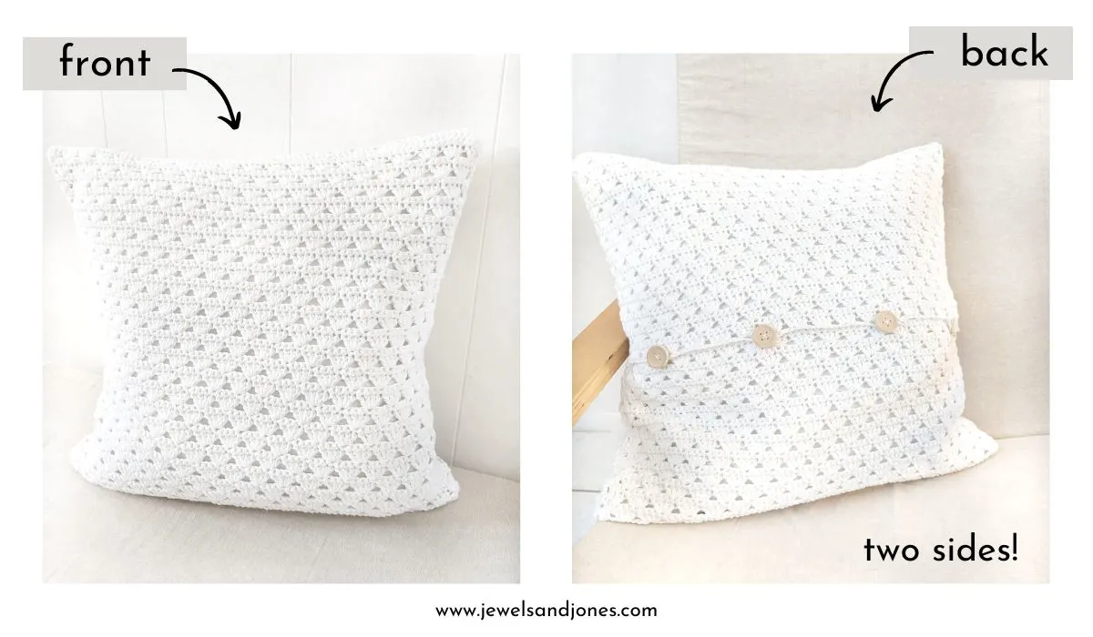 A crochet pillow with two different textured sides. 