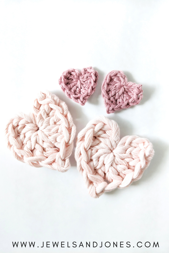 different size crochet mini hearts