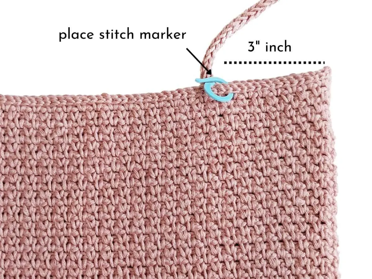Image shows where to place your stitch marker on your crochet top. 