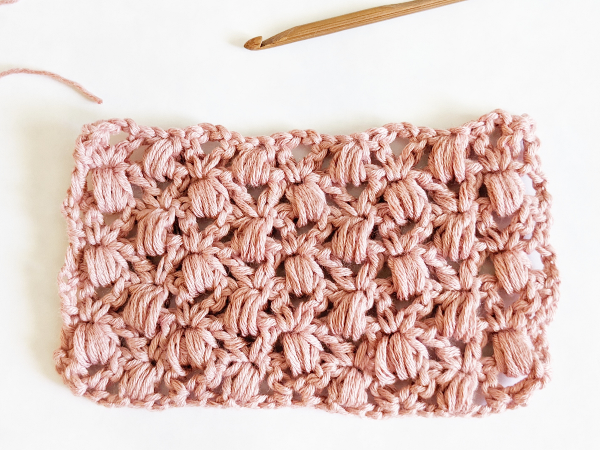 A swatch of crochet puff stitches.