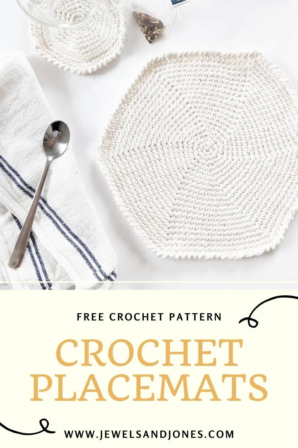 a pinnable image of the free crochet placemat pattern