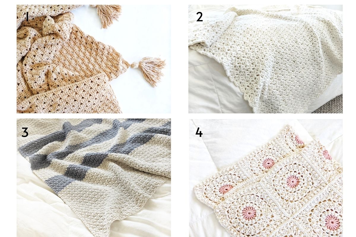 4 different pictures of free crochet blanket patterns