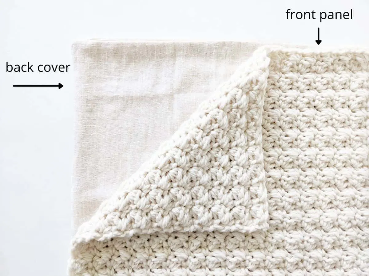 the front and back cover panels of a crochet pillow