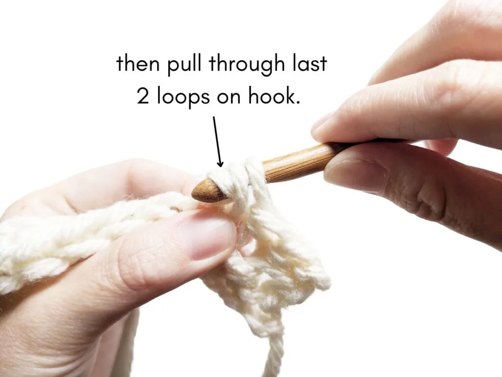 Image shows step 3 of how to make a crochet stitch that looks like knitting.