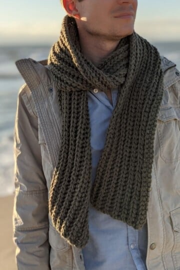free chunky ribbed men's crochet scarf pattern