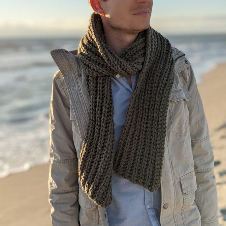 free chunky ribbed men's crochet scarf pattern