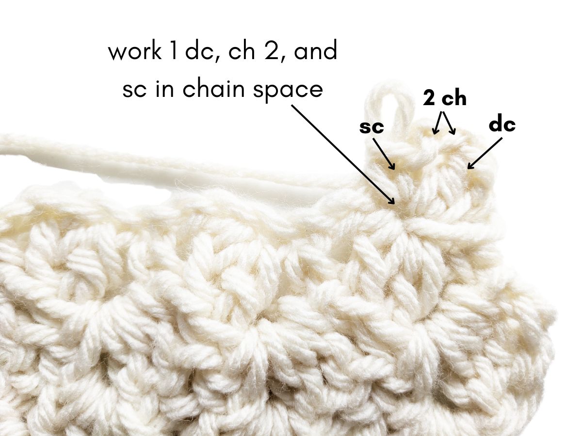 Image shows how to work a stitch on a completed border.