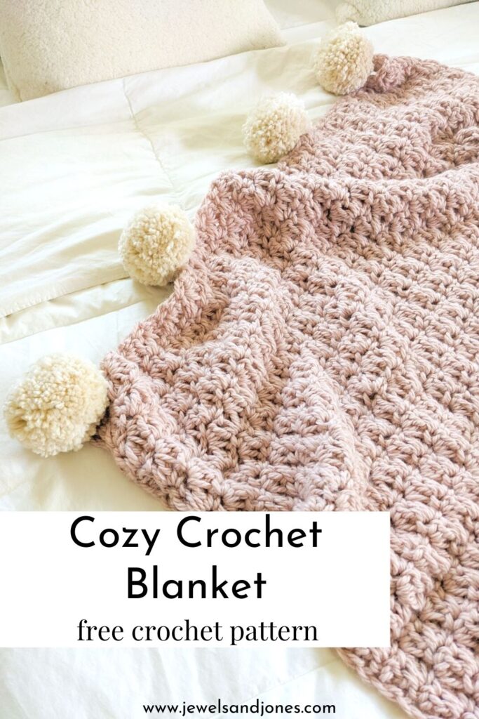 Textured crochet throw blanket made with bulky weight yarn.