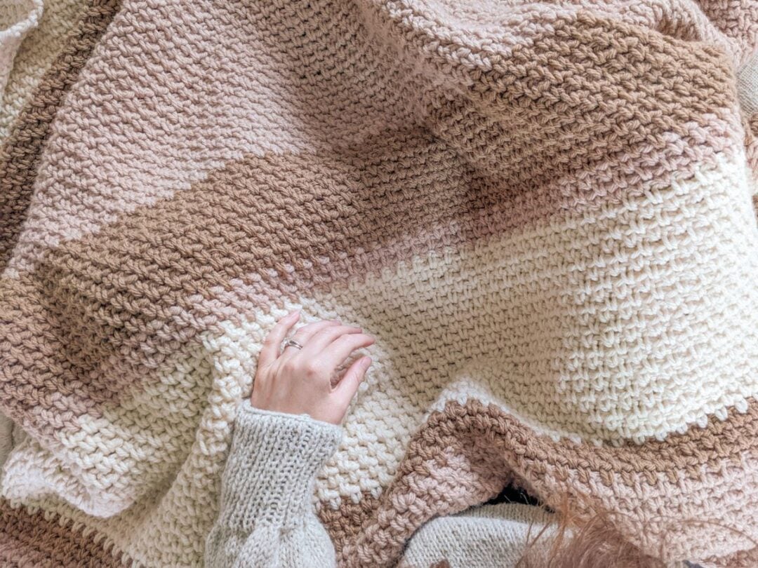 Easy Crochet Striped Moss Stitch Blanket Jewels and Jones