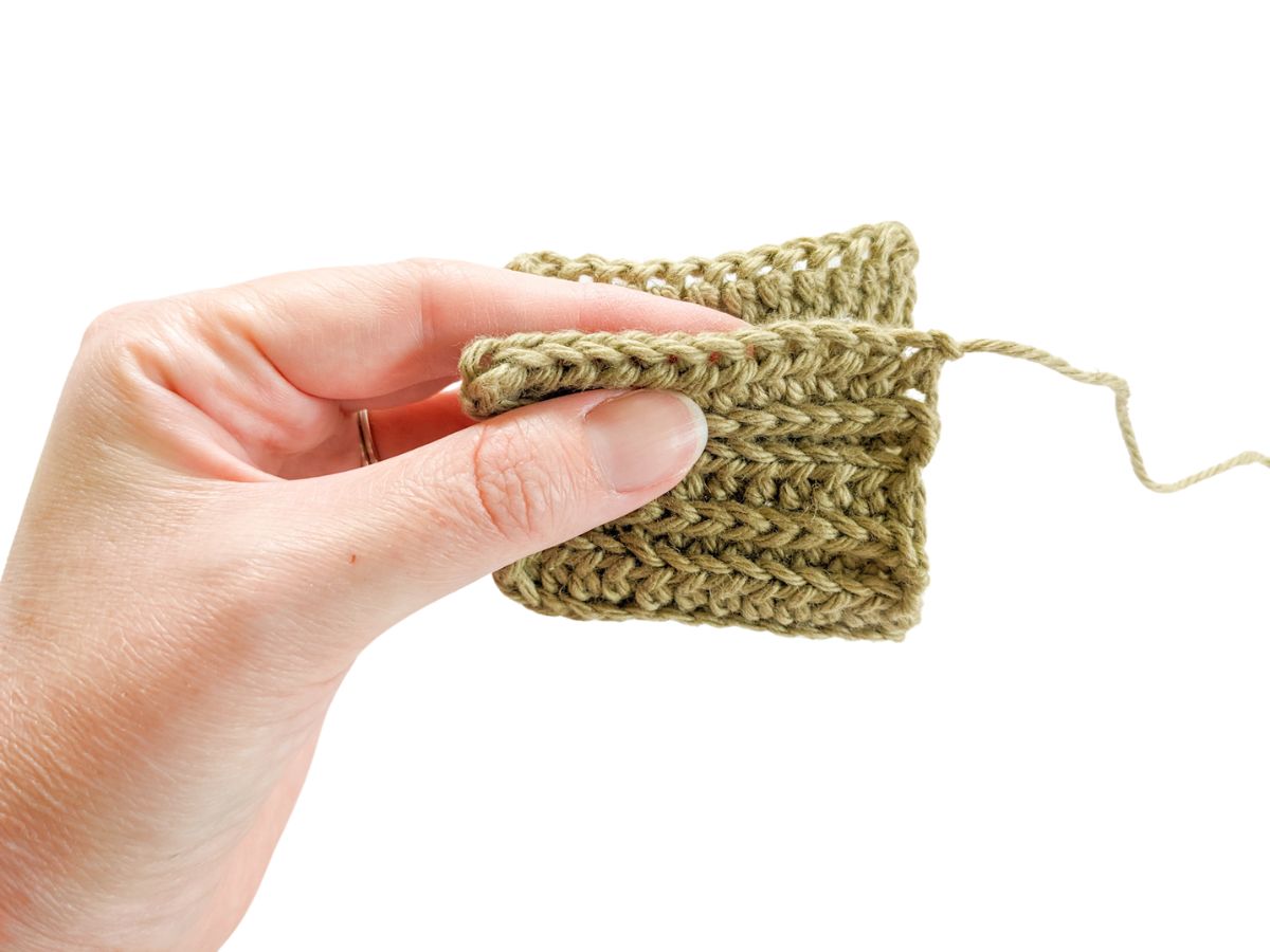 A folded crochet rectangle. 