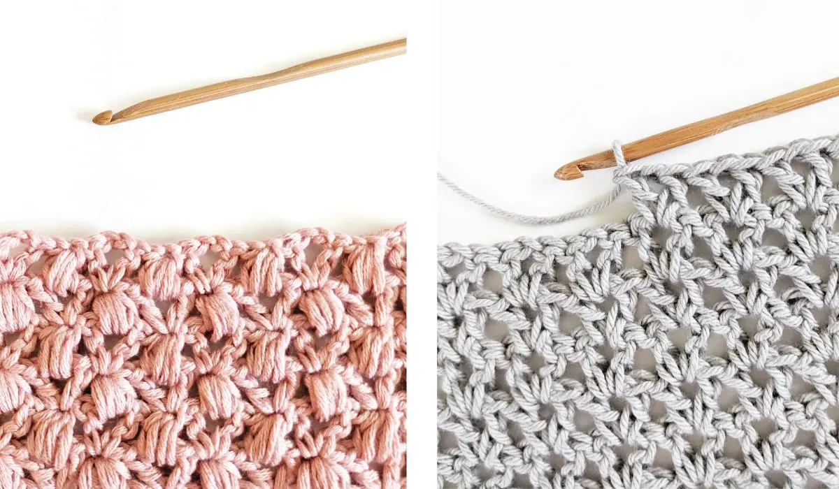 2 Crochet Stitches, the puff stitch, and the v-stitch.