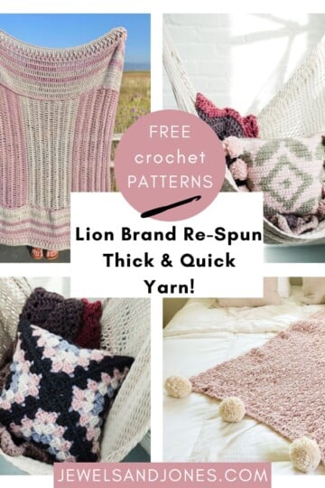 Free crochet blanket and pillow patterns that use Re-Spun Thick & Quick yarn.