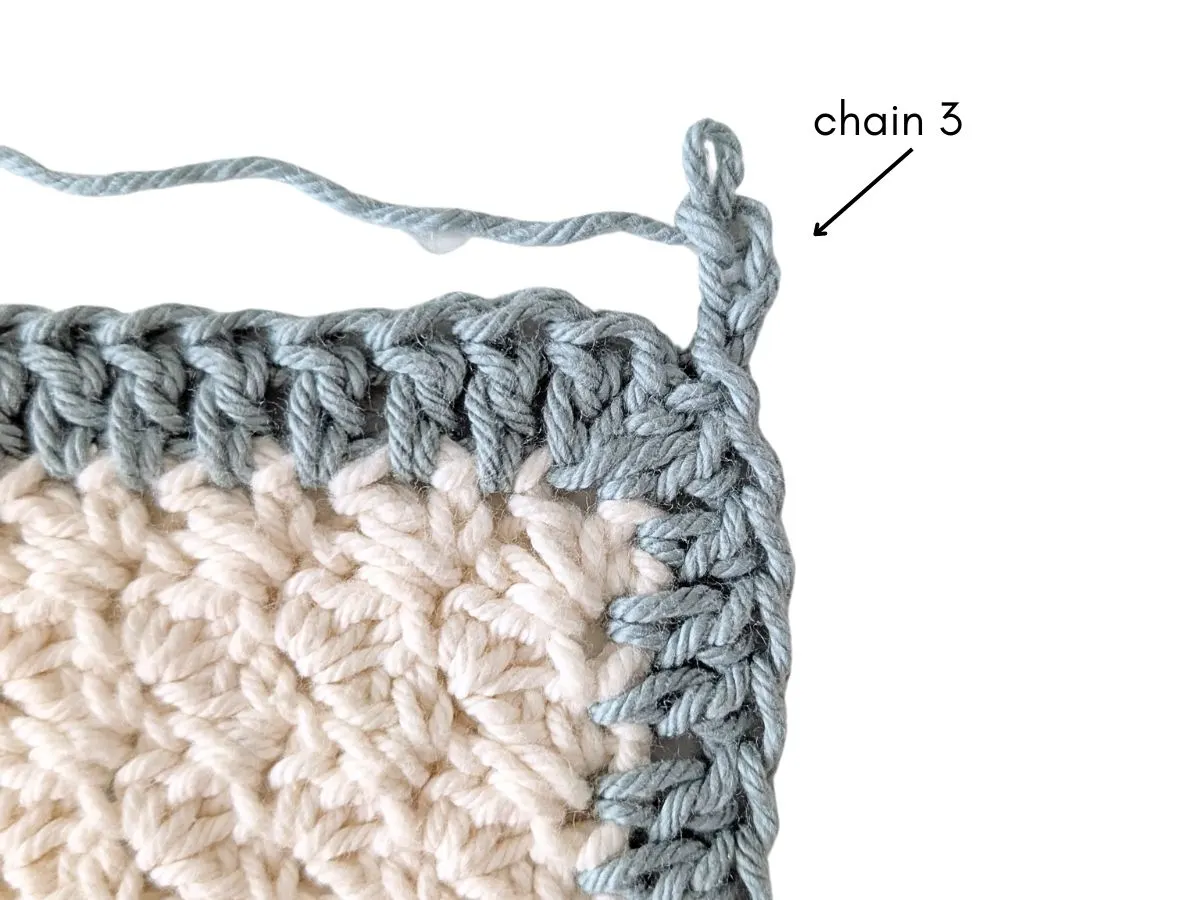 The beginning chain of adding a second row to your double crochet border.