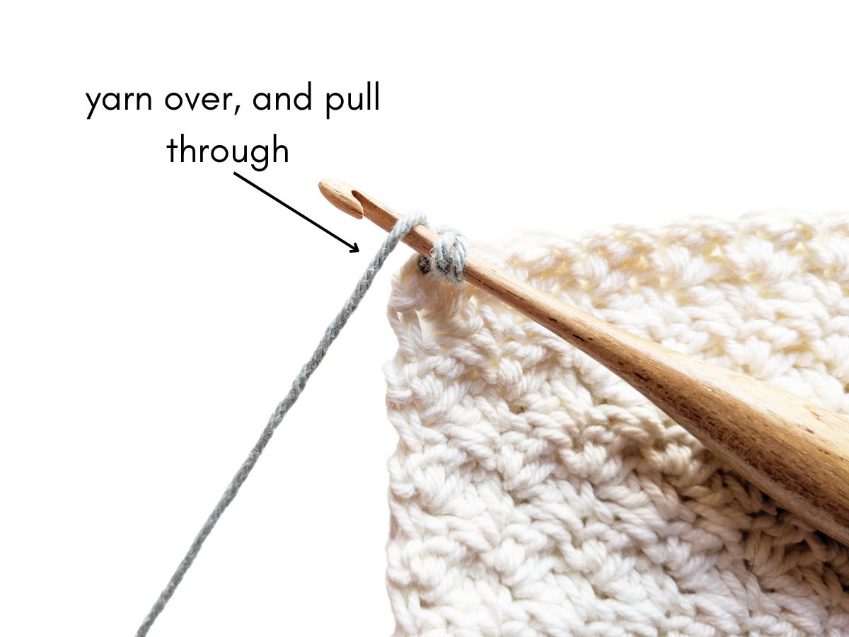 Step 4 of crochet crab stitch instructions.