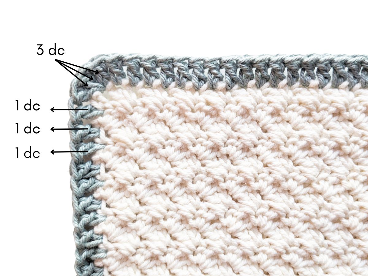 A double crochet border on a suzette stitch washcloth.