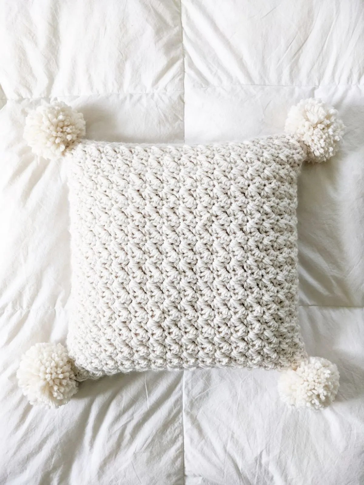 Crochet Pillow with Pom Poms