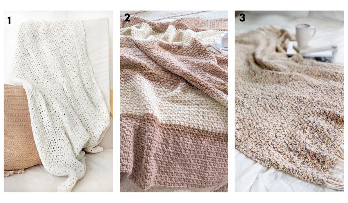 Three easy free crochet blanket patterns you can make for your home. 