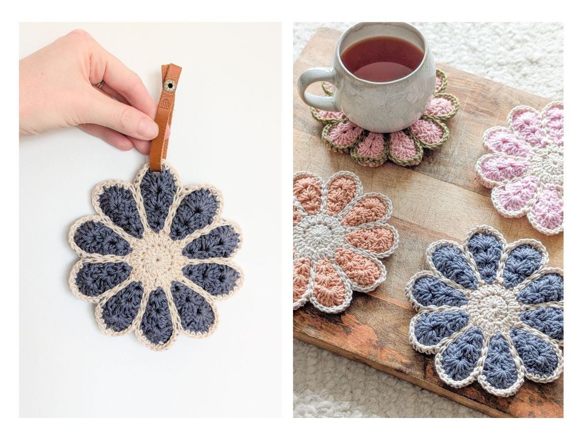 A free crochet flower coaster pattern.