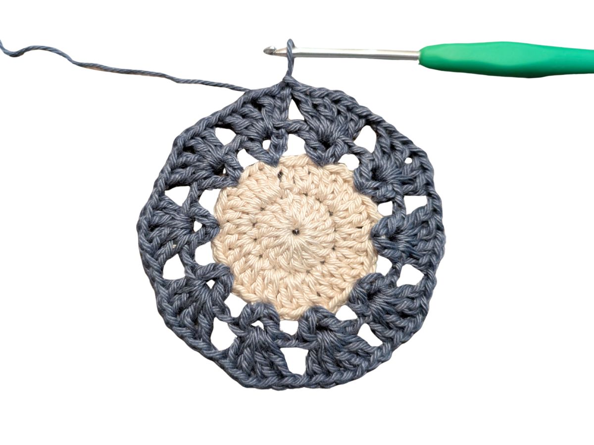 Two rounds of double crochets in the round.