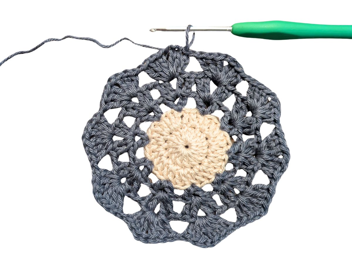 Three rounds of double crochet in the round. 