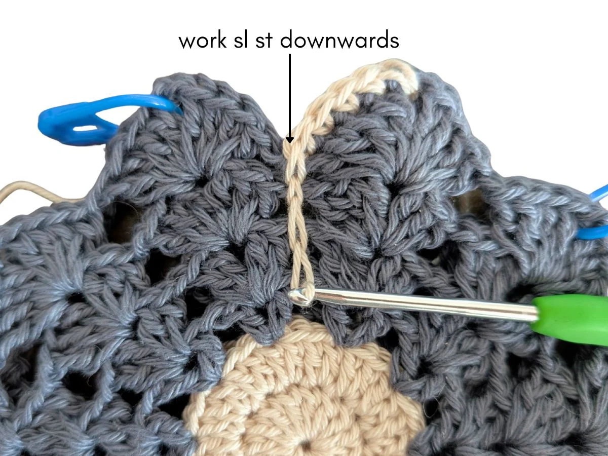 Slip stitches being worked downwards.