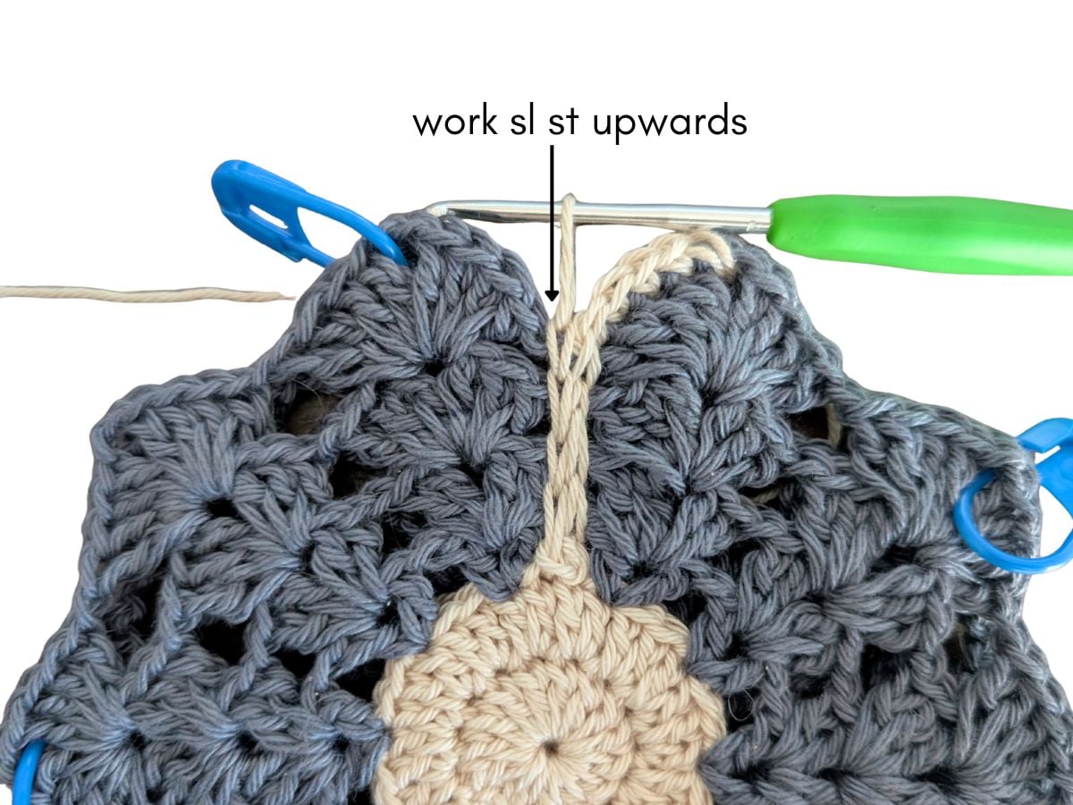 Slip stitches are being worked upwards.