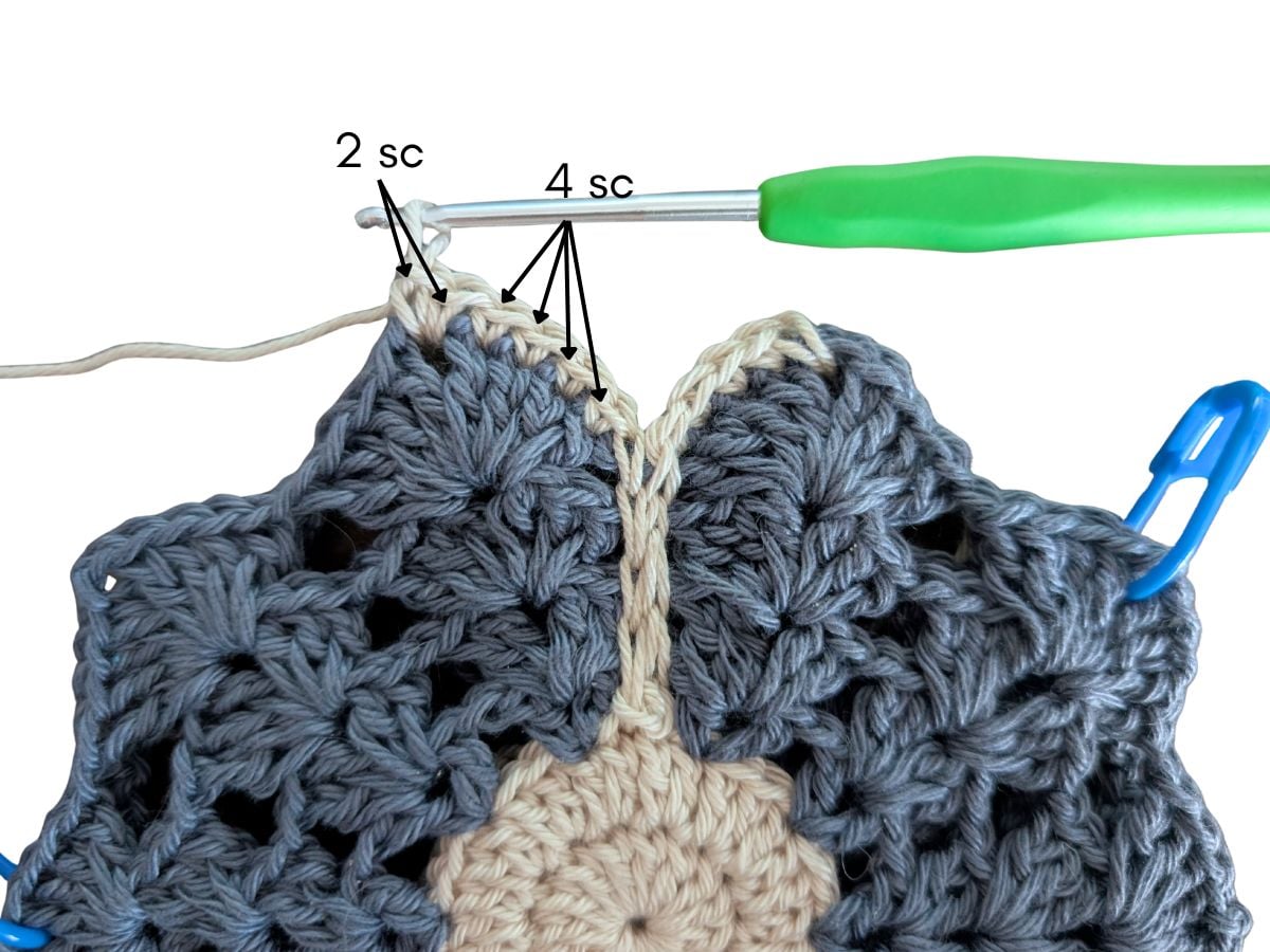 A crochet petal with single crochet stitches.