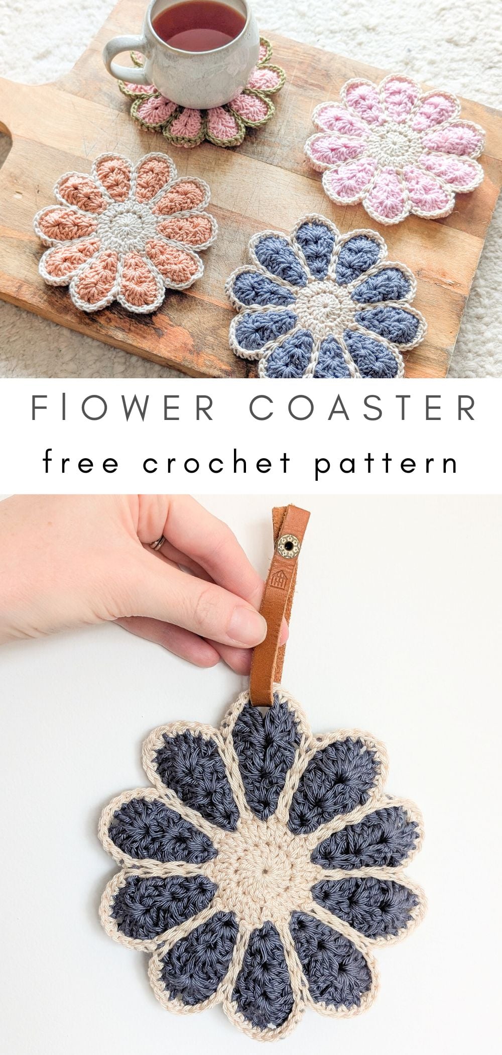 A free crochet flower coaster pattern.
