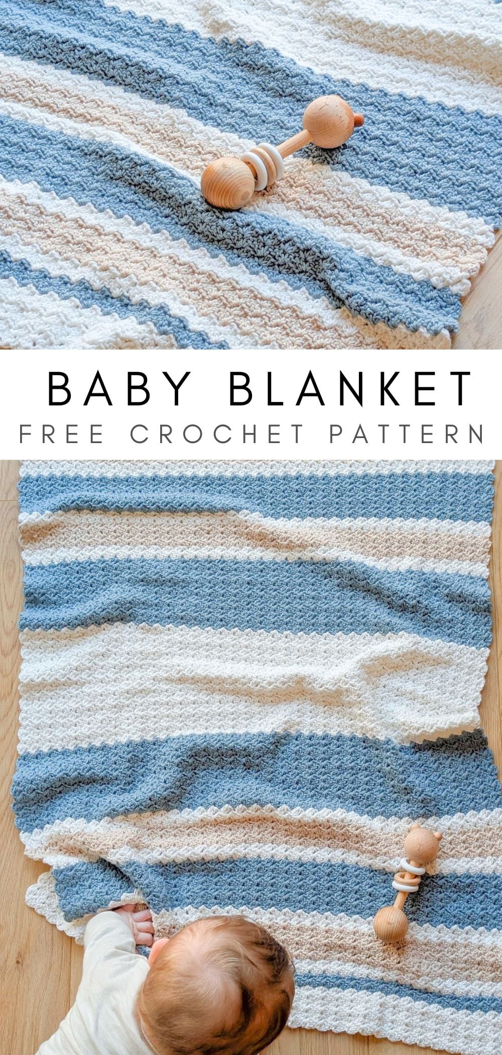 A one-row repeat crochet striped baby blanket pattern.