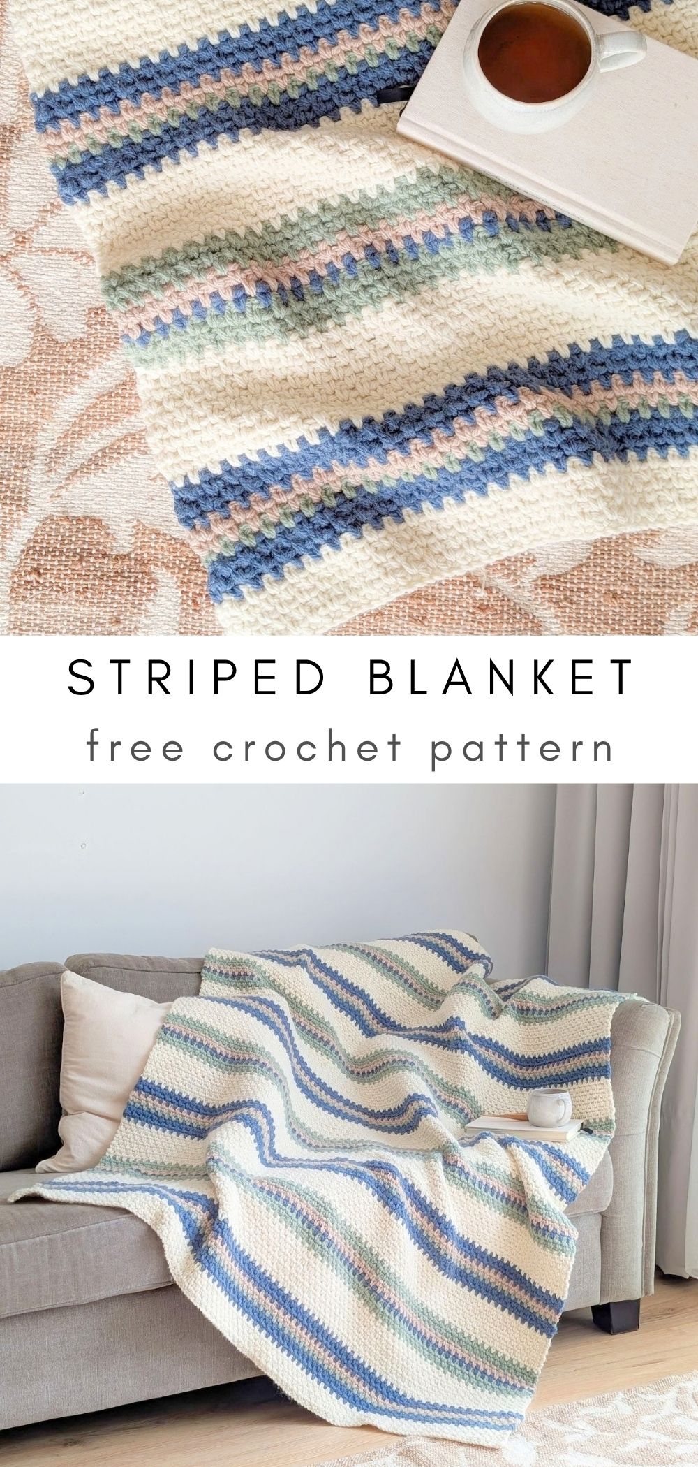 A free chunky striped crochet blanket pattern.